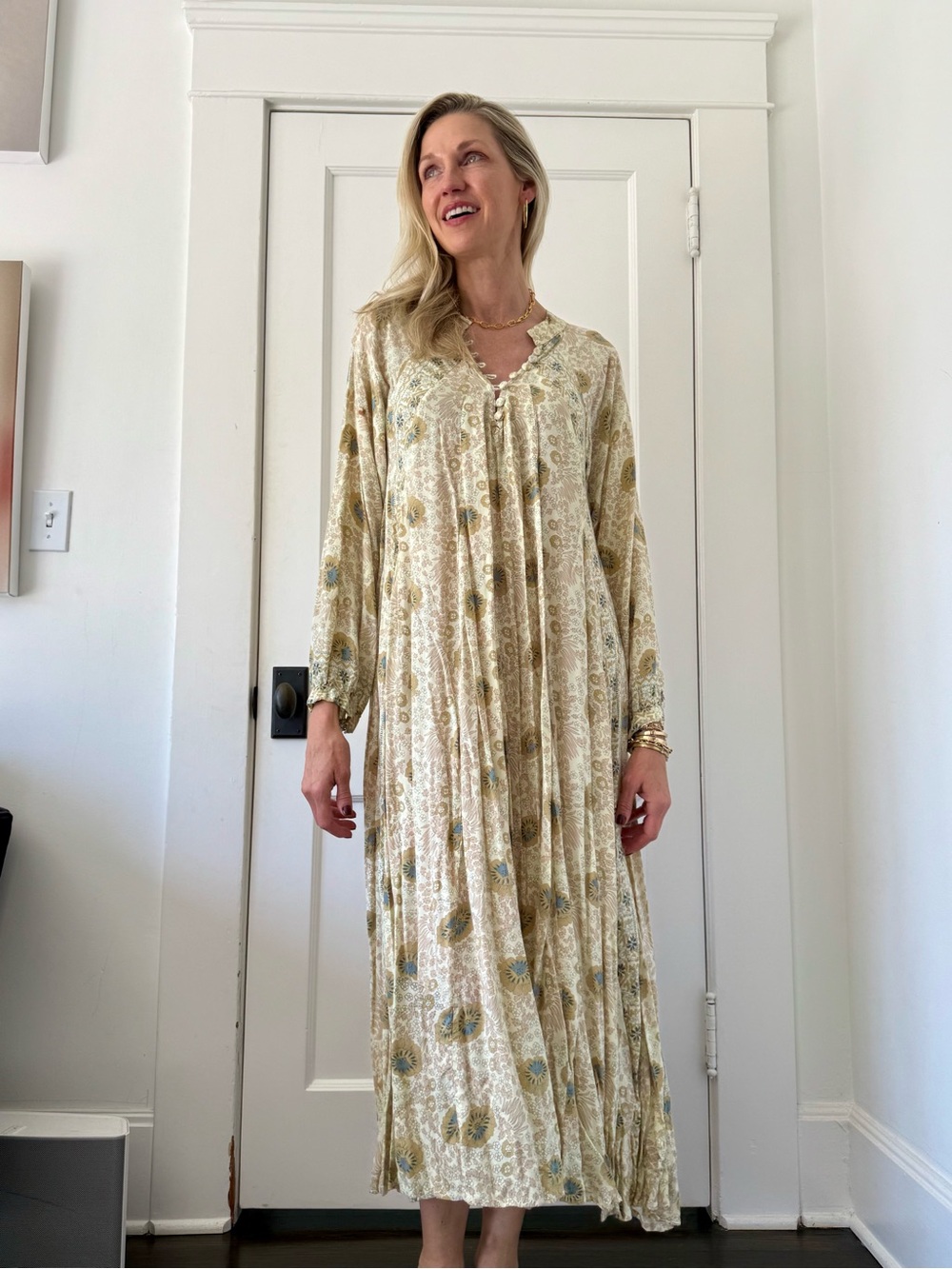 Natalie Martin Cream Maxi Dress with Sage Blue Floral Print - Picture 2 of 7